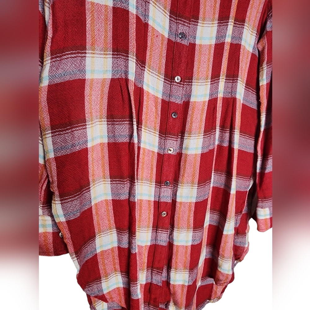 Anthropologie Akemi + Kin Lucie RedPlaid Long boho Tunic Top Blouse, Size XS - Picture 7 of 10